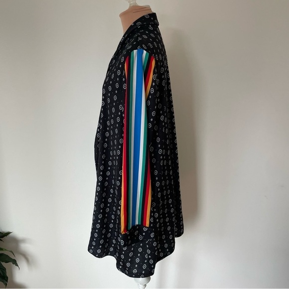 WILDFOX Rainbow Stripe Long Sleeve Black Printed Wrap Dress Robe Size Small - Picture 4 of 7